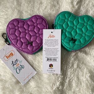 Lug Quilted Heart Pouches in Purple and Green